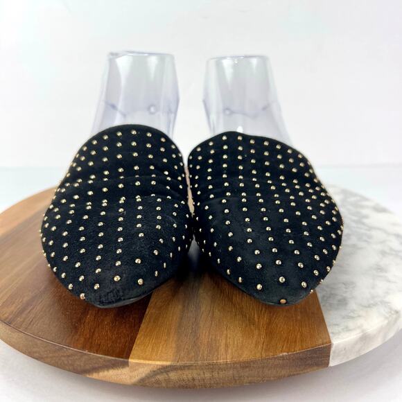 Steve Madden 9 Trace Studded Suede Black Leather Slip On Pointed Toe Trendy Mule - Picture 5 of 10